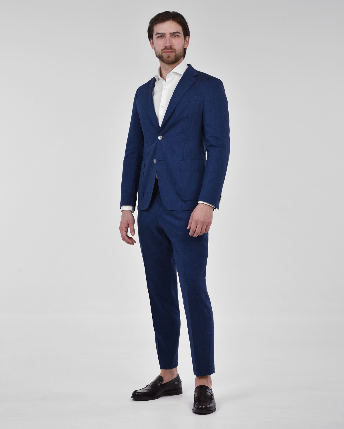 Boss κοστούμι με μίξη λινού slim fit