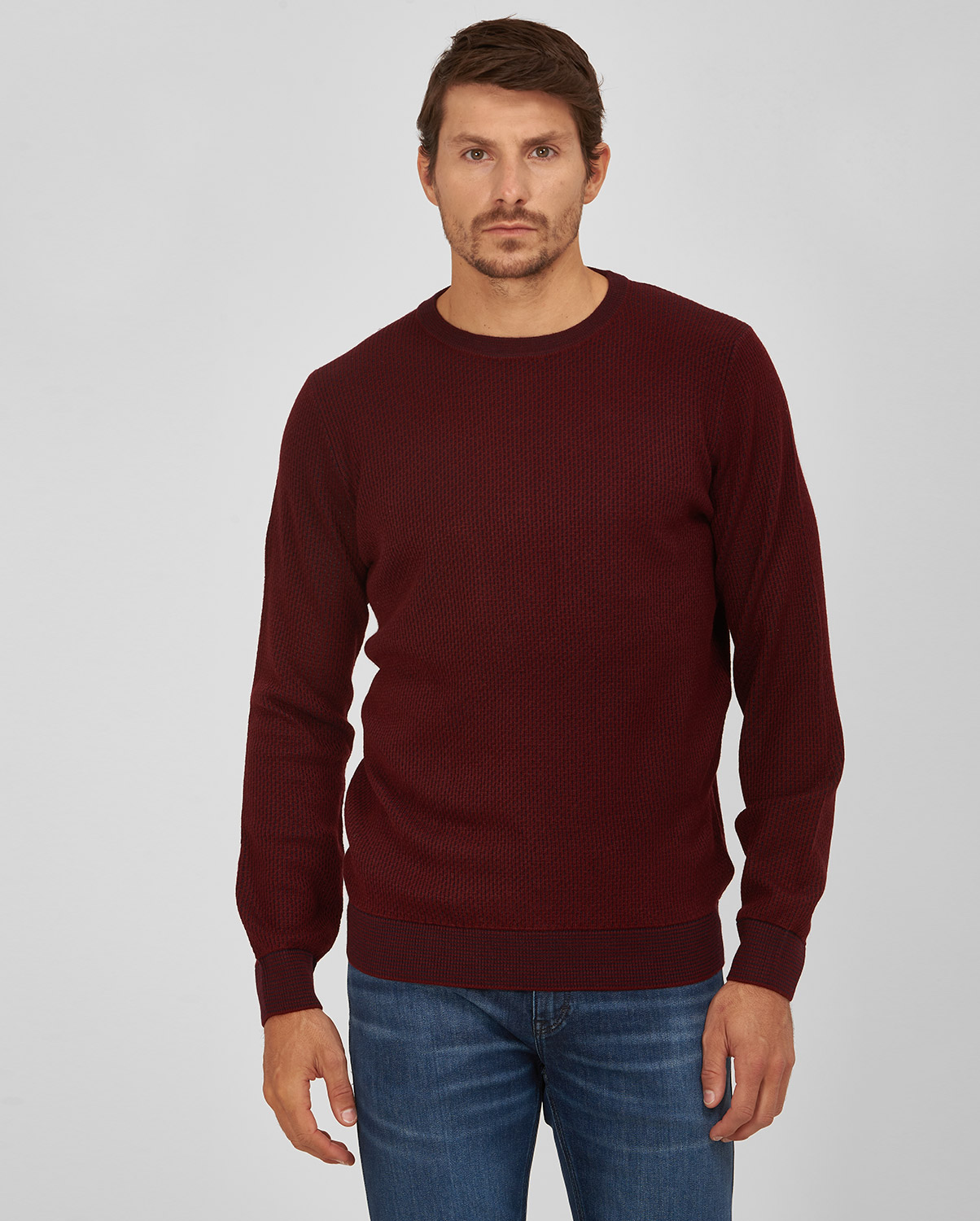 Πουλόβερ με Λαιμόκοψη Modern Fit σε Μπορντώ
