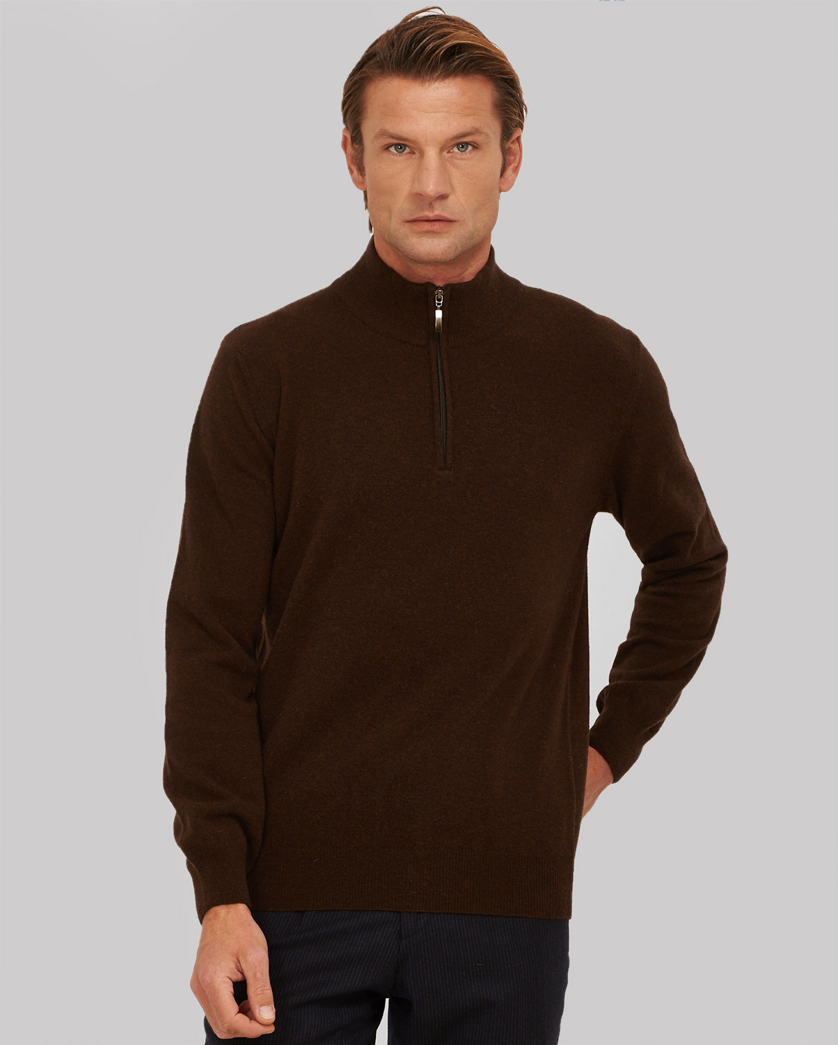 Vardas Πλεκτό Ηalf Zip Μοdern Fit σε Καφέ