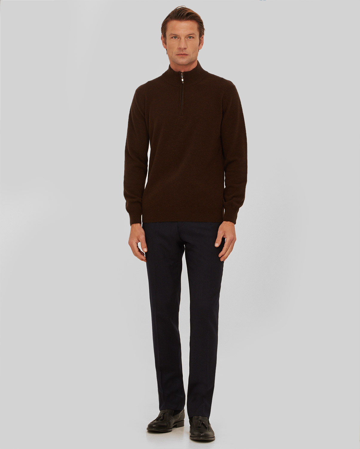 Vardas Πλεκτό Ηalf Zip Μοdern Fit σε Καφέ φωτογραφία