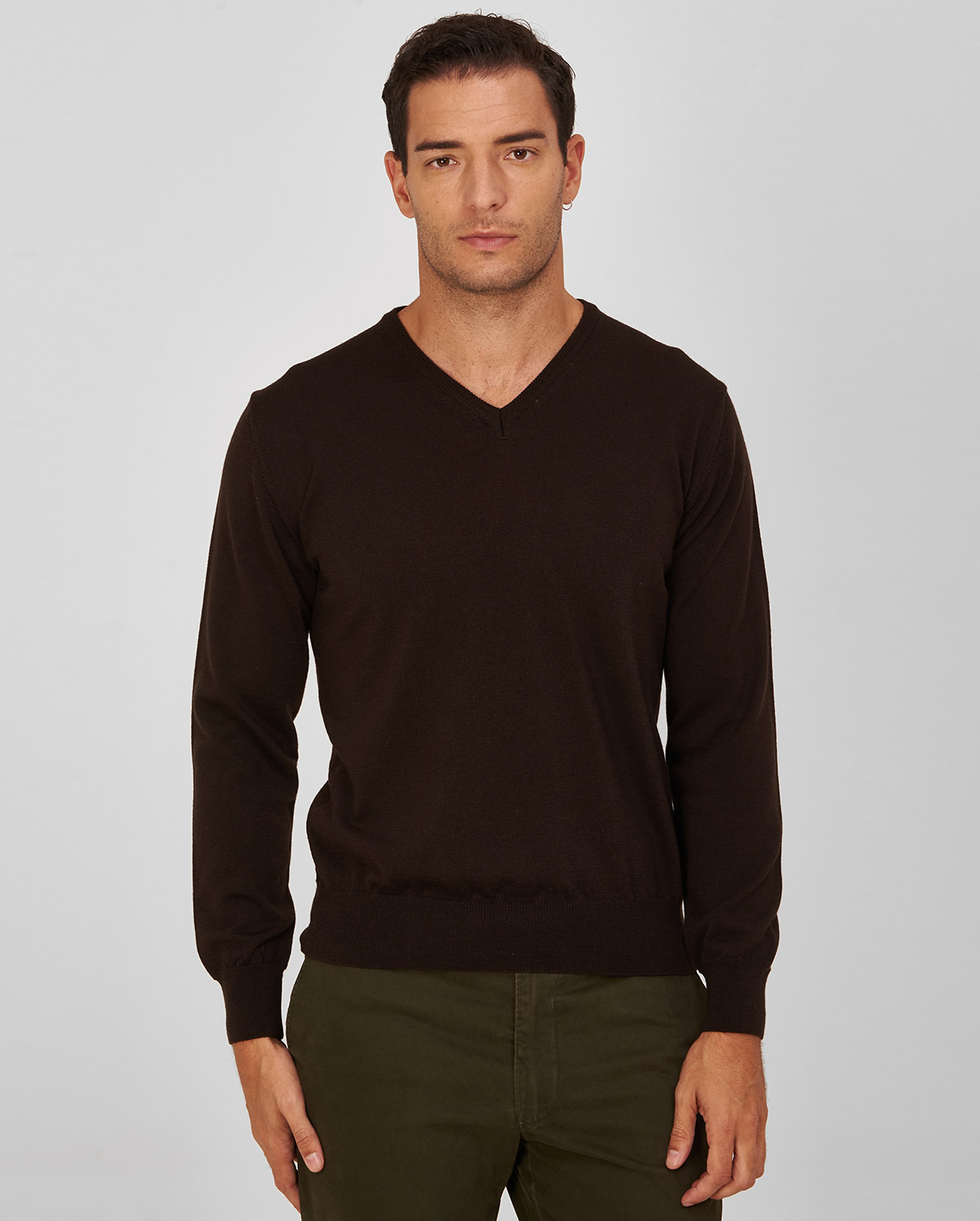 Vardas Vardas Πουλόβερ Modern Fit με V-neck σε Καφέ