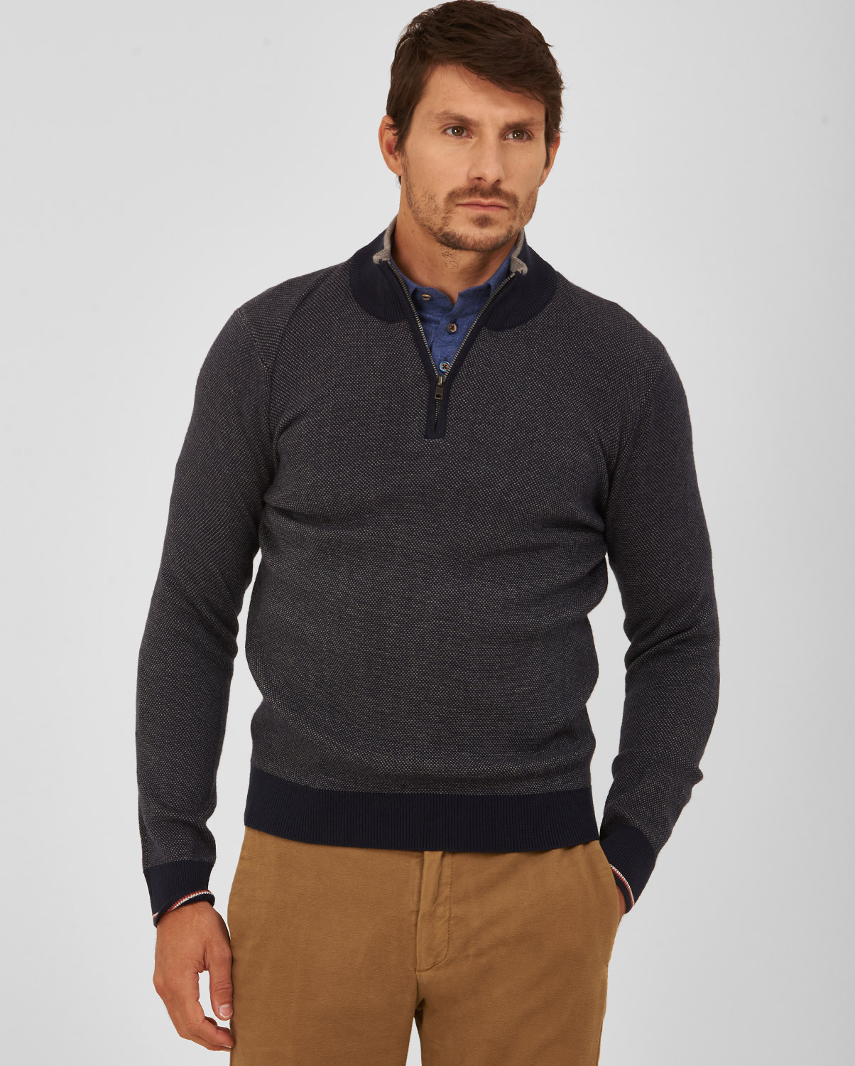 Winfield Πουλόβερ Ηalf Zip Modern Fit σε Μπλε Σκούρο