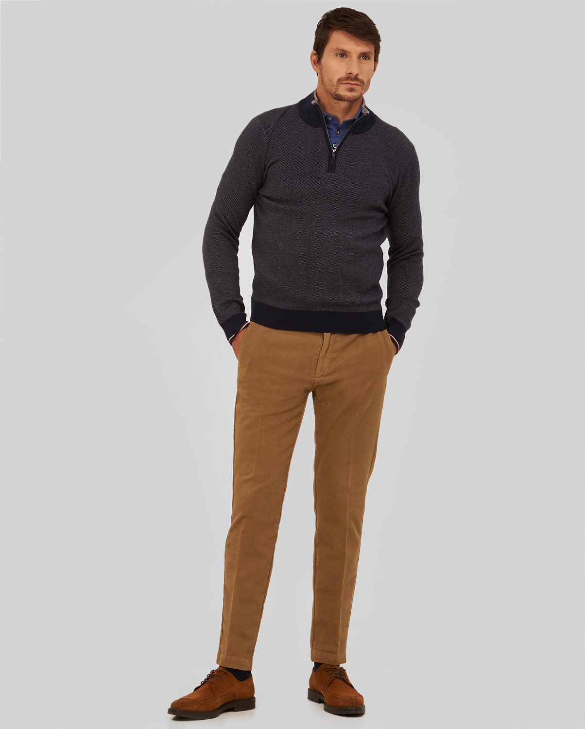 Πουλόβερ Ηalf Zip Modern Fit σε Μπλε Σκούρο φωτογραφία