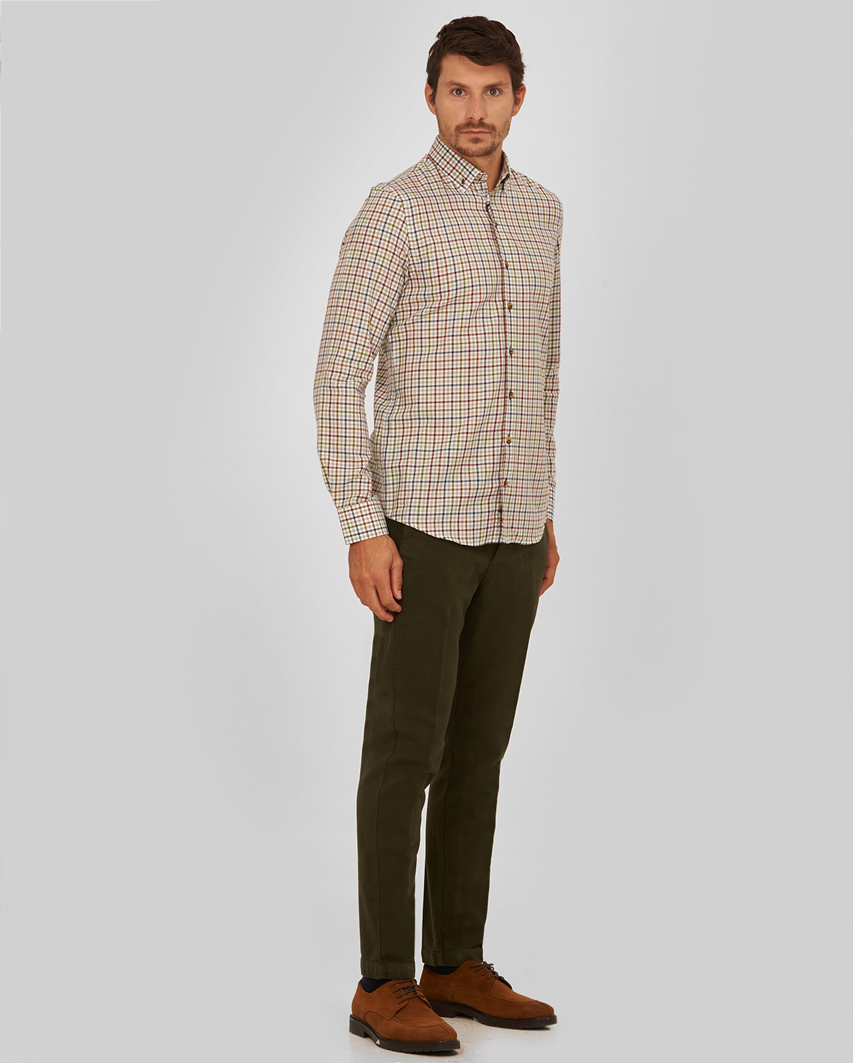 Πουκάμισο Βutton Down Modern Fit σε Λαδί Καρό φωτογραφία