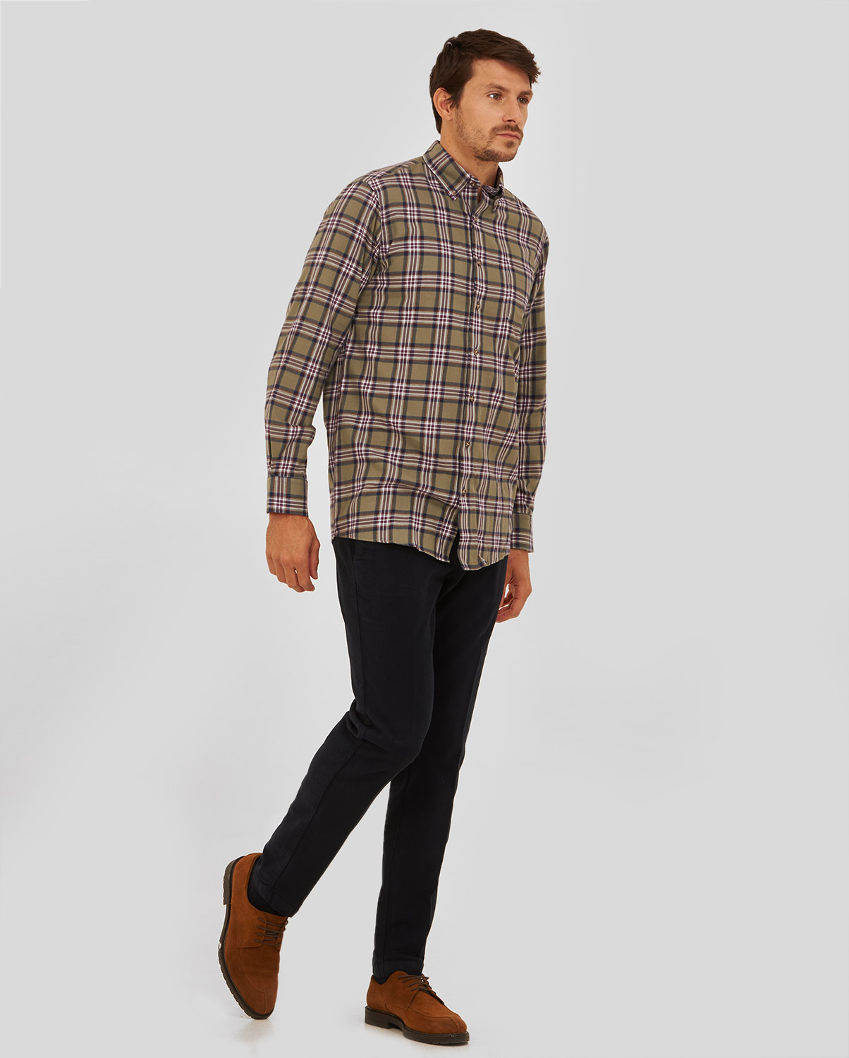 Πουκάμισο Βutton Down Comfort Fit σε Λαδί Καρό φωτογραφία