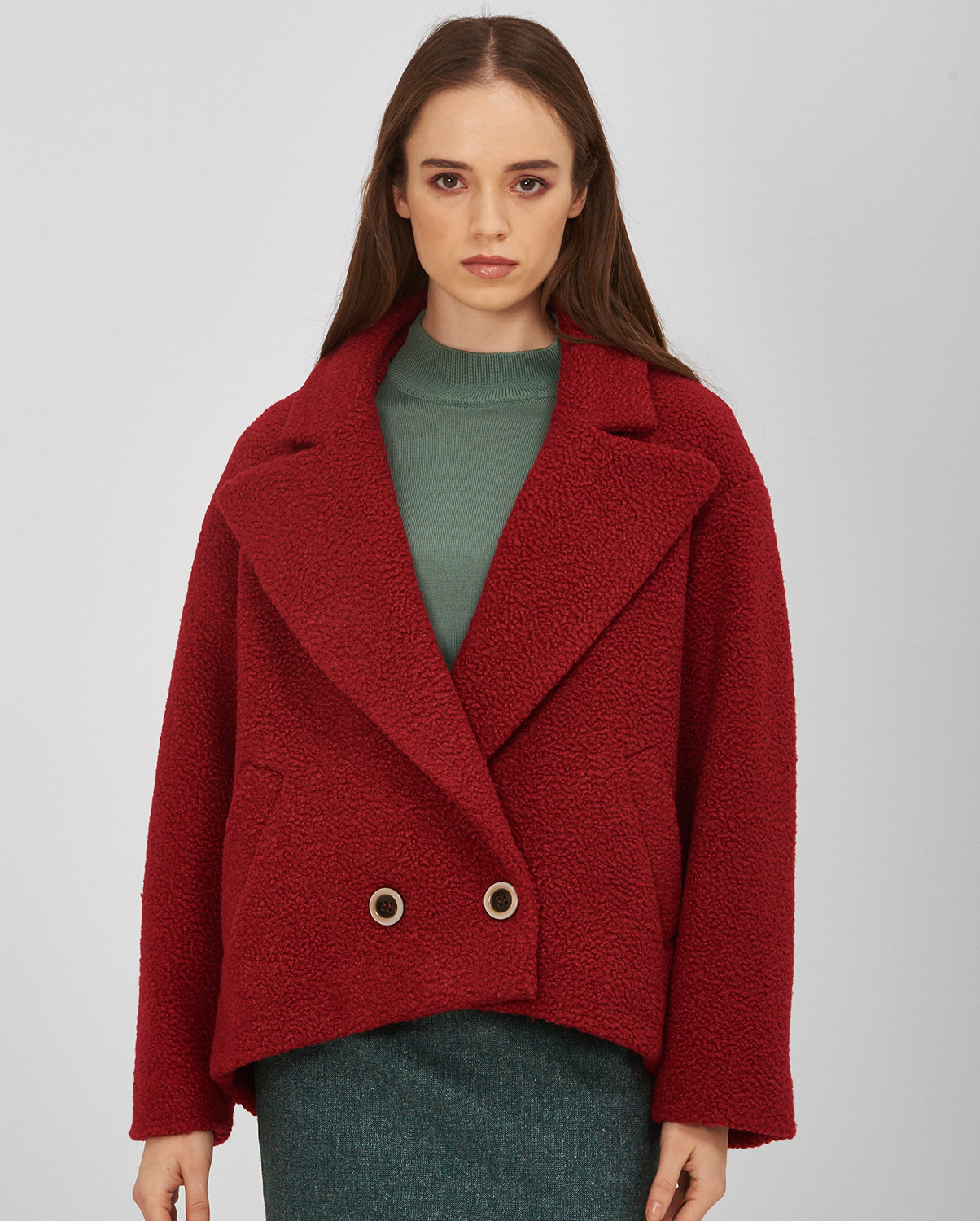 Laura Donini Κοντό Παλτό Μinimal Line σε Μπορντό