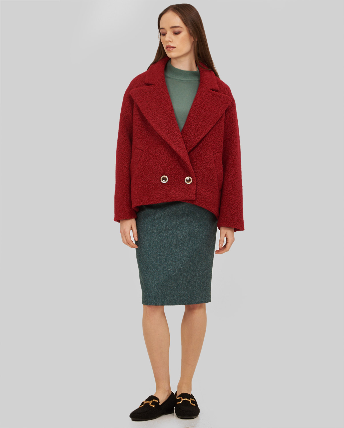 Κοντό Παλτό Μinimal Line σε Μπορντό φωτογραφία