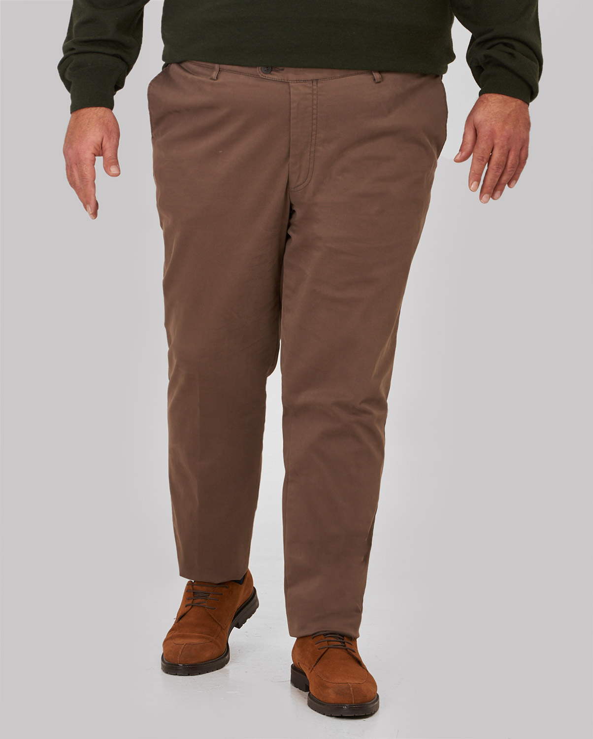 PLUS SIZE-Formal cotton παντελόνι σε καφέ