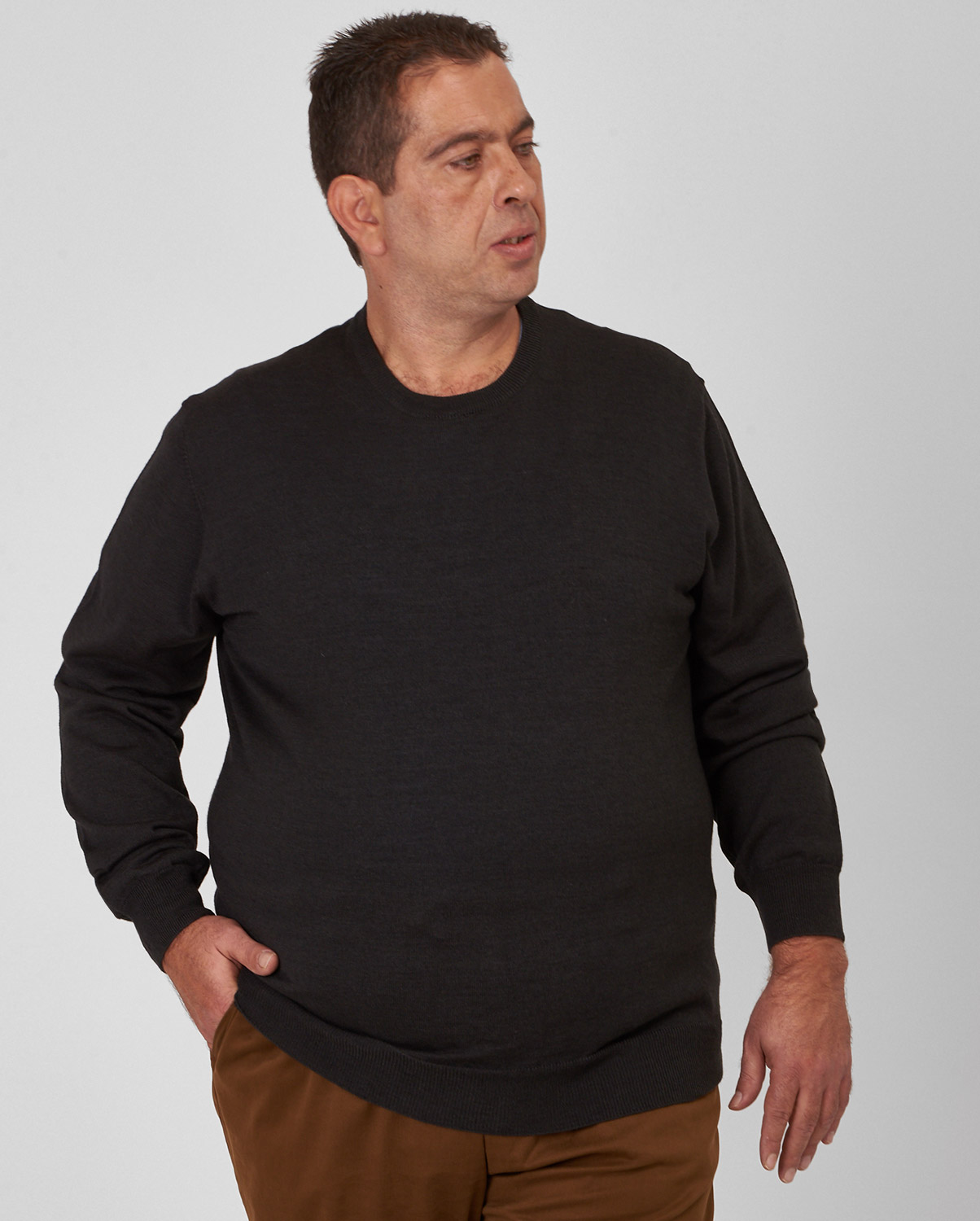 PLUS SIZE - Round neck Πλεκτό Μodern Fit σε Γκρι Σκούρο