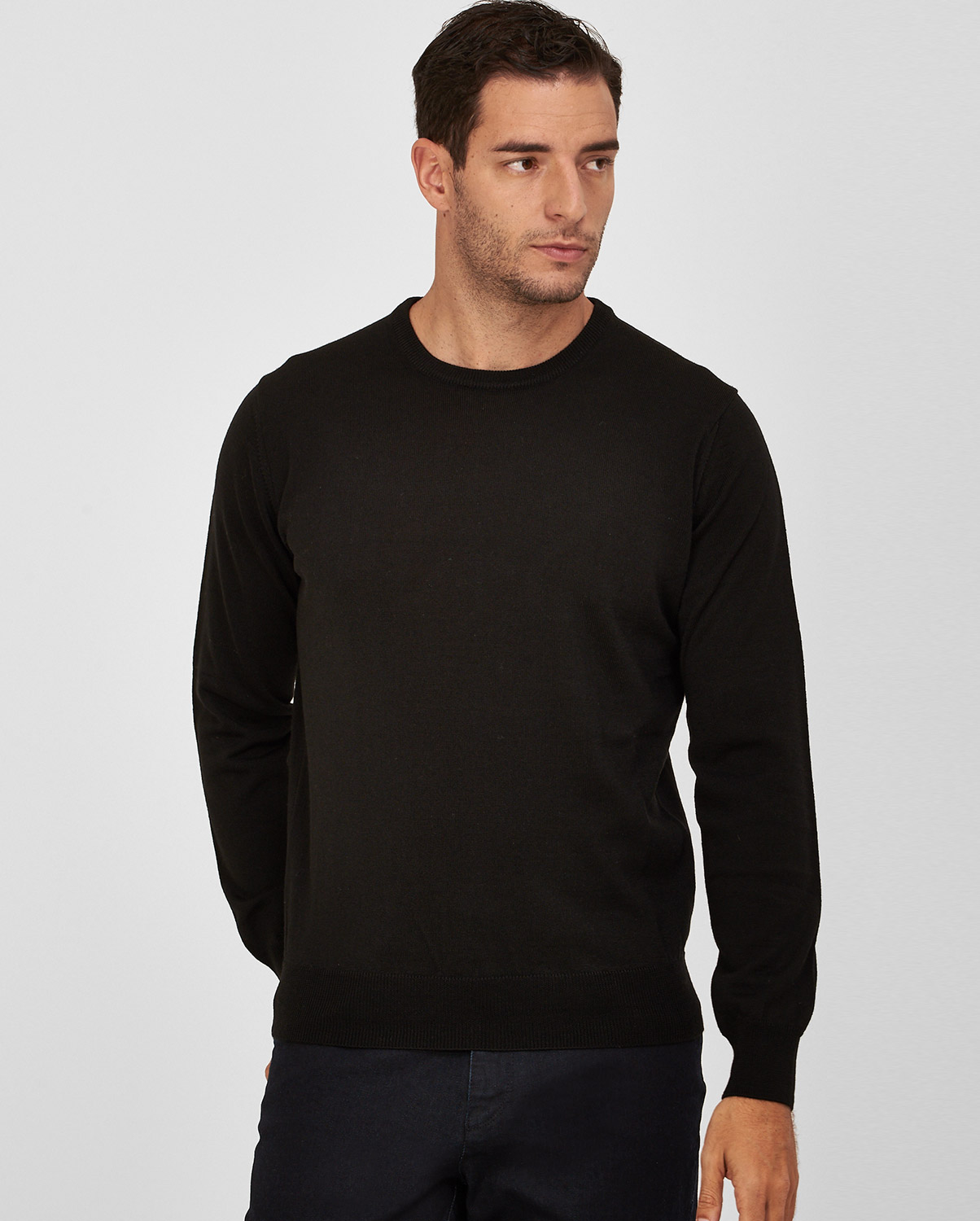 PLUS SIZE - Round neck Πλεκτό Modern Fit σε Μαύρο