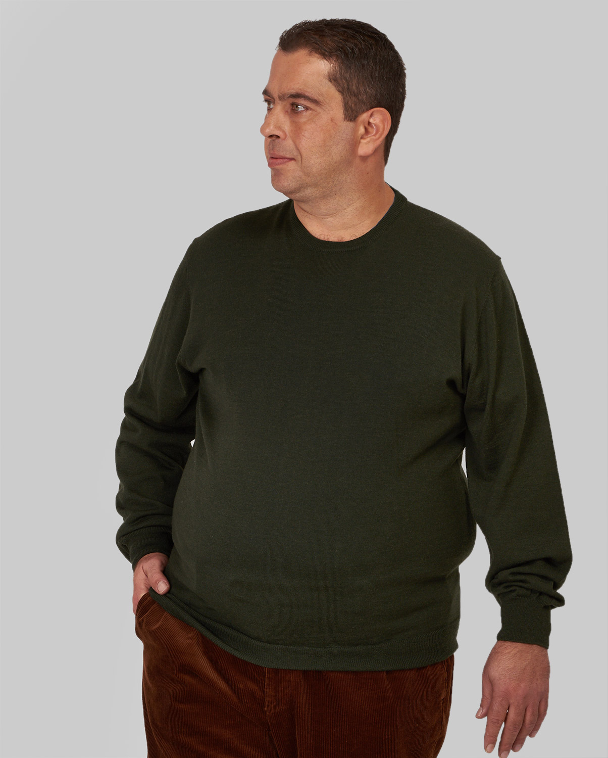 PLUS SIZE - Round Neck Πλεκτό Μodern Fit σε Χακί