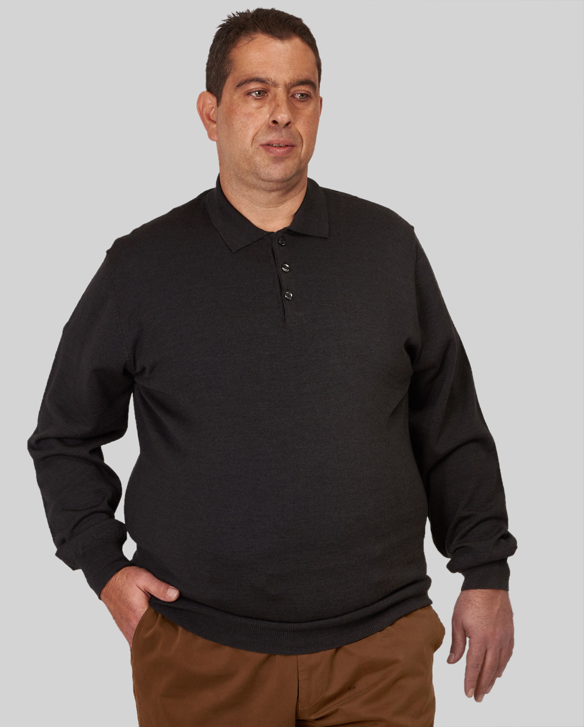 PLUS SIZE - Πόλο Πλεκτό Modern Fit σε Γκρι Σκούρο