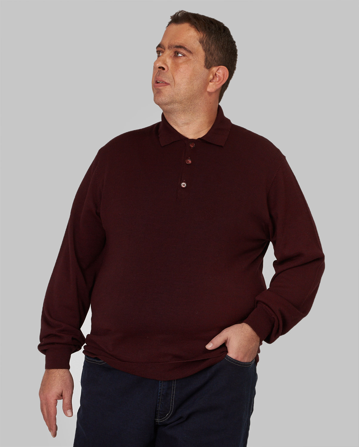 PLUS SIZE - Πόλο Πλεκτό Modern Fit σε Μελιτζανί