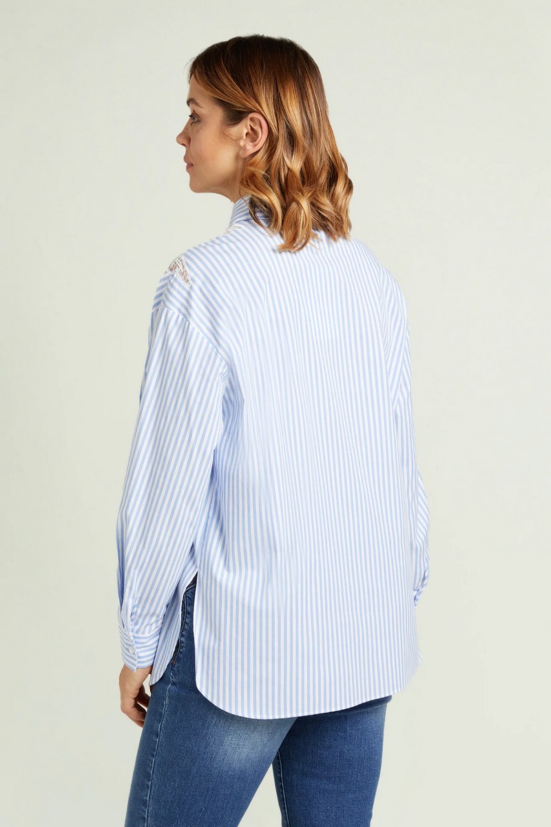 Luisa Viola Γυναικείο Ριγέ Πουκάμισο με Κέντημα σε Γαλάζιο φωτογραφία