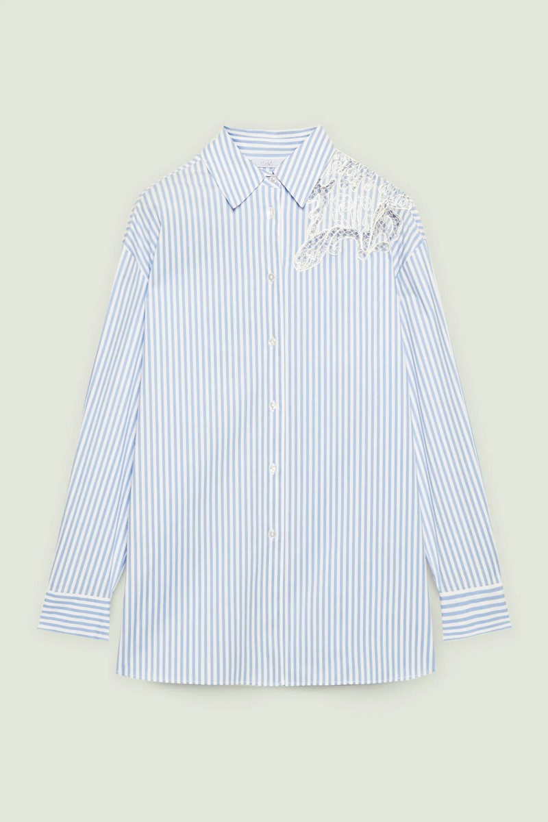 Luisa Viola Γυναικείο Ριγέ Πουκάμισο με Κέντημα σε Γαλάζιο φωτογραφία