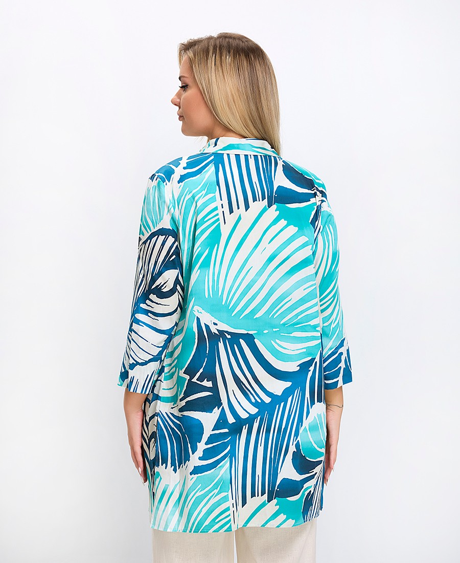 Γυναικείο Πουκάμισο Βαμβακερό με Τροπικό Μοτίβο Regular Fit σε Τιρκουάζ φωτογραφία