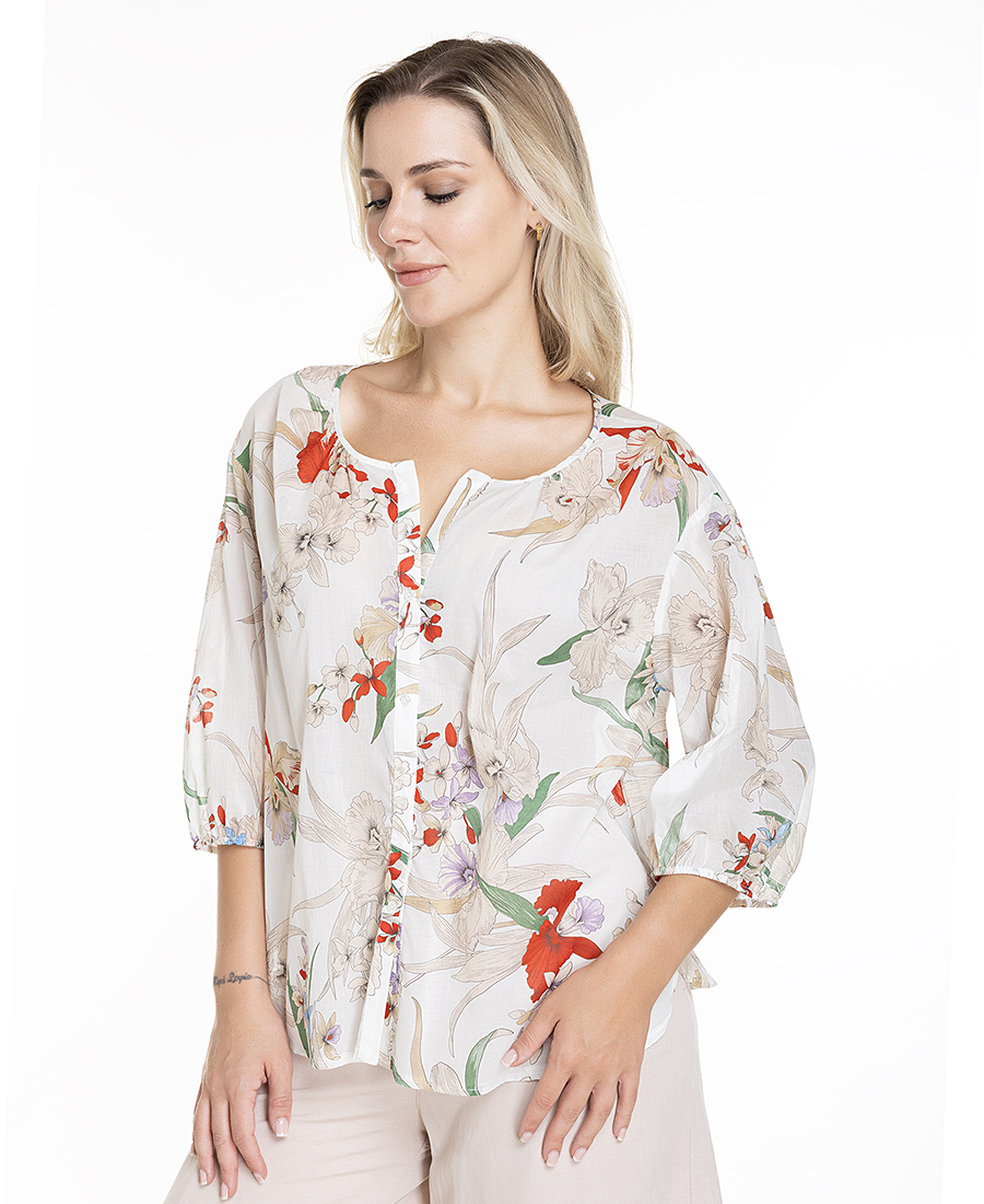 Luisa Μωβ Γυναικείο Βαμβακερό Πουκάμισο Με Floral Σχέδιο