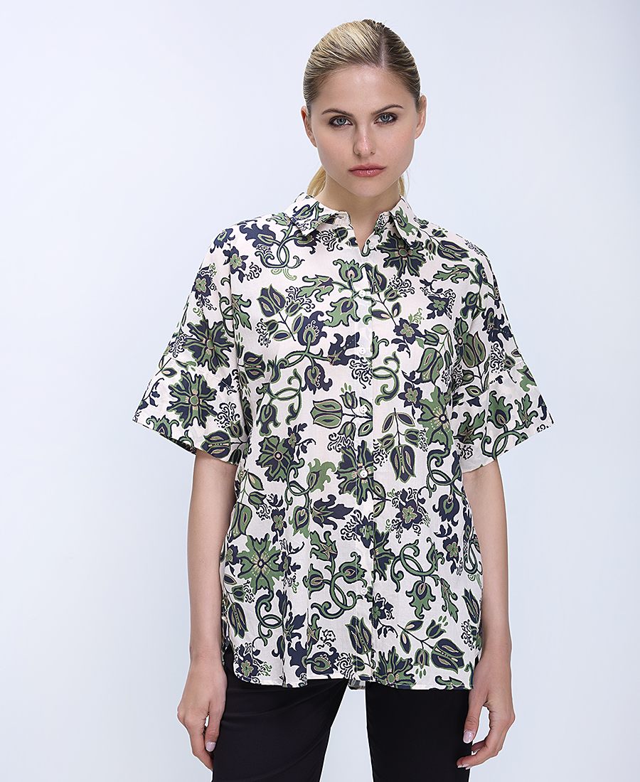 Luisa Viola Luisa Viola Γυναικείο Πουκάμισο Relaxed Fit Με Floral Print Και Κοντό Μανίκι