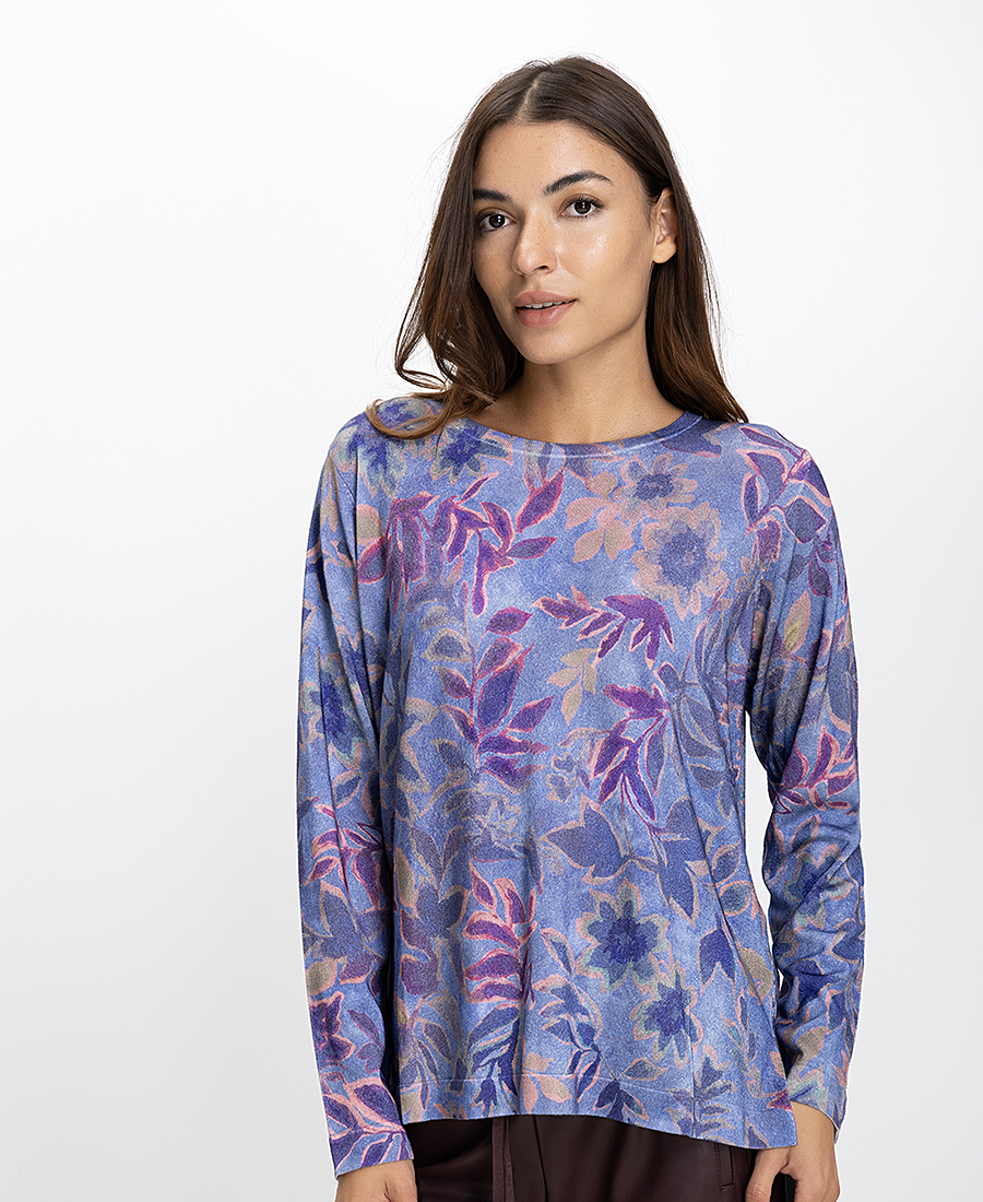 Luisa Viola Luisa Viola Γυναικείο Πουλόβερ All Over Print Straight Fit σε Εμπριμέ Λιλά