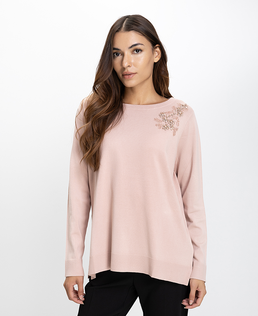 Luisa Viola Γυναικεία Πλεκτή Μπλούζα Regular Fit Με Κεντητή Λεπτομέρεια