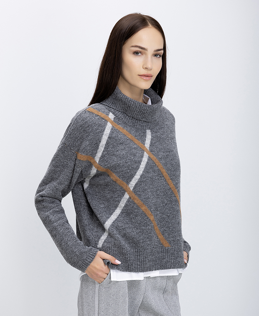 Γυναικείο Πλεκτό Με Ζιβάγκο Λαιμόκοψη Και Γραμμικό Μοτίβο