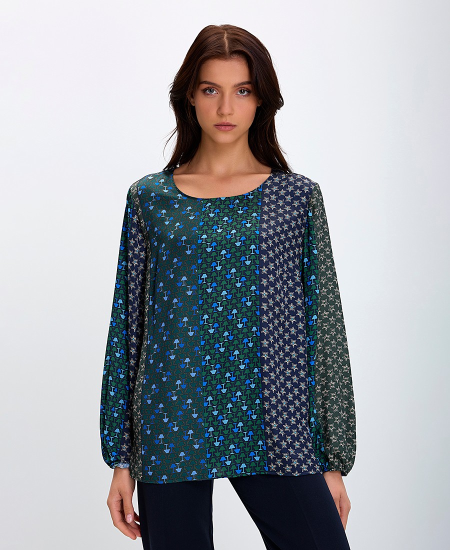 Luisa Viola Luisa Viola Γυναικεία Μπλούζα Regular Fit Balloon Μανίκια Εμπριμέ