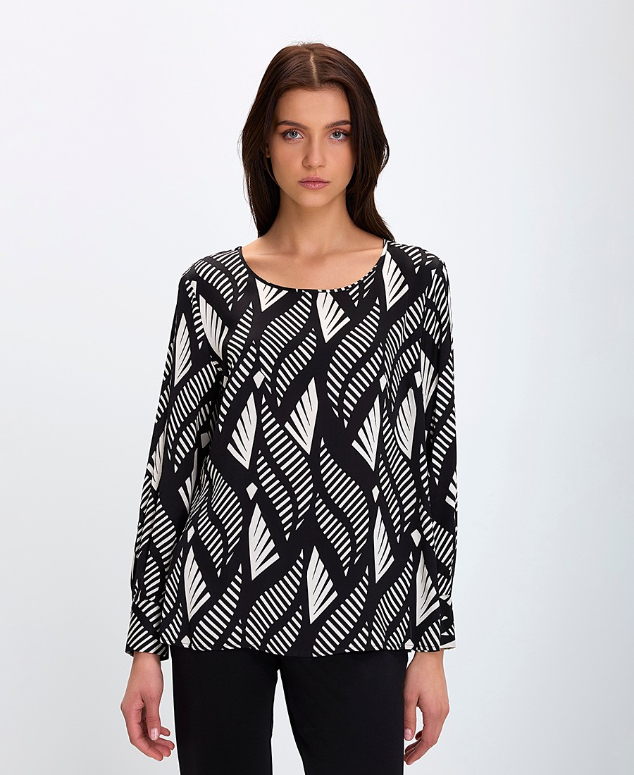 Γυναικεία Μπλούζα Regular Fit Με Γεωμετρικό Σχέδιο Ασπρόμαυρη