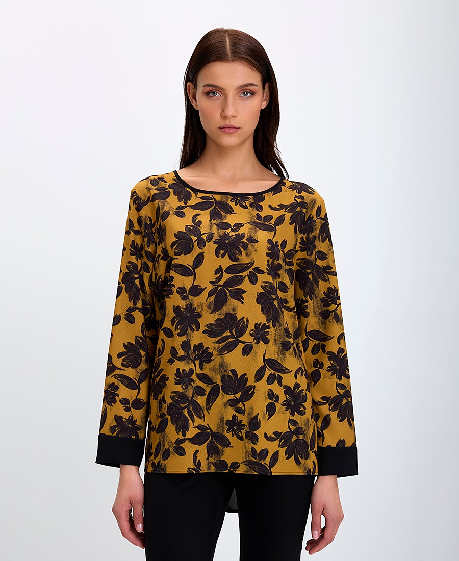 Γυνακεία Μπλούζα με Floral Σχέδιο και Μονόχρωμη Πλάτη