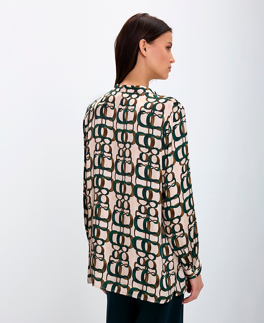 Γυναικεία Πουκαμίσα με Μάο Γιακά και Εμπριμέ Μοτίβο Relaxed Fit φωτογραφία