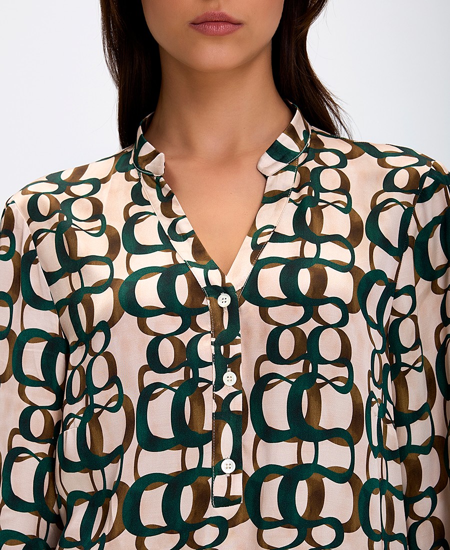Γυναικεία Πουκαμίσα με Μάο Γιακά και Εμπριμέ Μοτίβο Relaxed Fit φωτογραφία