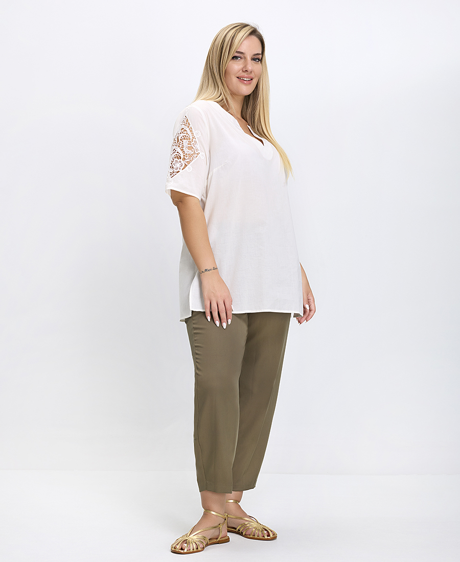 Γυναικείο Πουκάμισο Comfort Fit Βαμβακερό Με Δαντελένιες Λεπτομέρειες Εκρού φωτογραφία