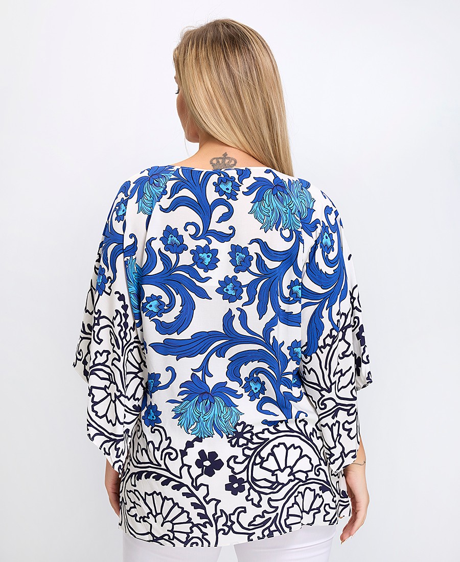 Γυναικεία Μπλούζα Regular Fit Viscose Με Μοτίβο Και Φαρδύ Μανίκι Λευκή φωτογραφία