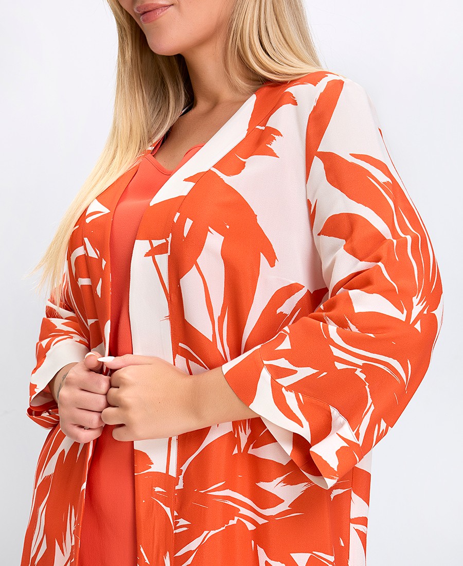 Luisa Viola Γυναικεία Πουκαμίσα με Τροπικό Μοτίβο Regular Fit σε Πορτοκαλί/Εκρού φωτογραφία