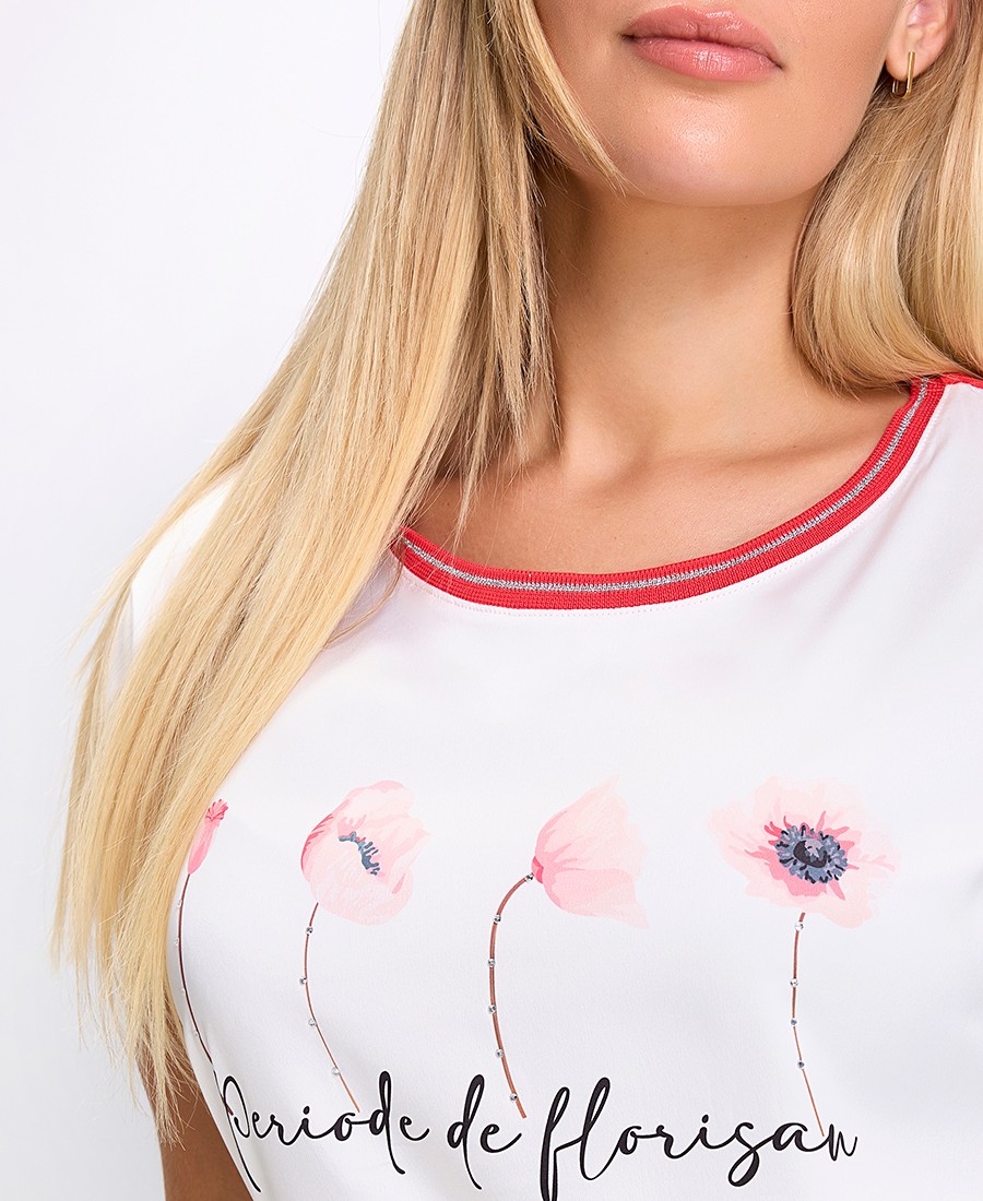 Γυναικείο T-Shirt Regular Fit Viscose Με Εμπριμέ Μπροστινό Και Μονόχρωμη Πλάτη φωτογραφία