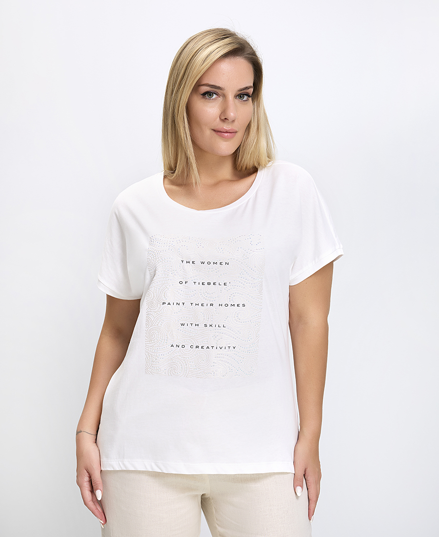 Luisa Viola T-Shirt Γυναικείο Regular Fit Βαμβακερό Με Print Και Στρας Λευκό