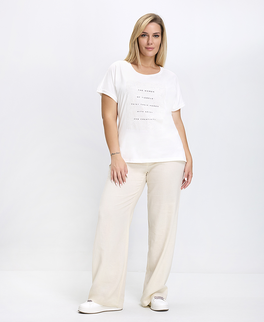 T-Shirt Γυναικείο Regular Fit Βαμβακερό Με Print Και Στρας Λευκό φωτογραφία