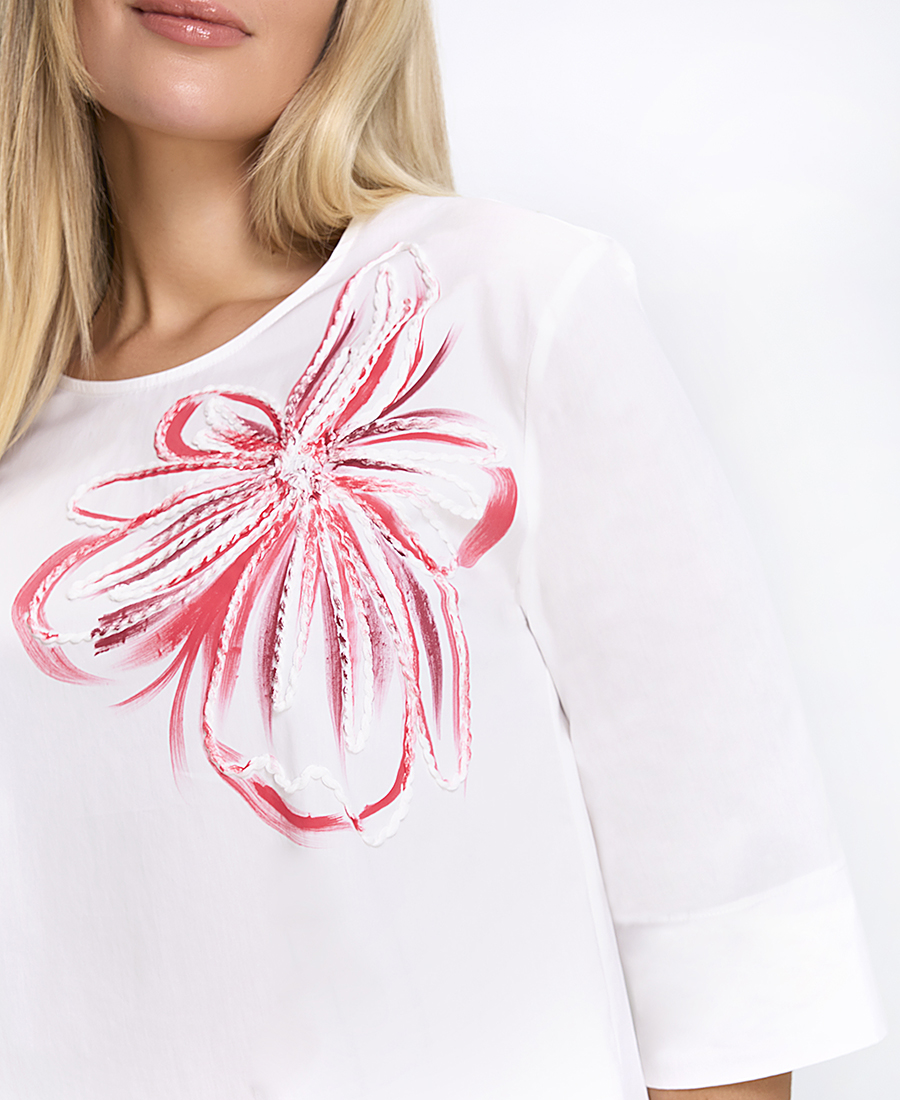 Γυναικείο T-Shirt Regular Fit Με Κέντημα Λευκό φωτογραφία