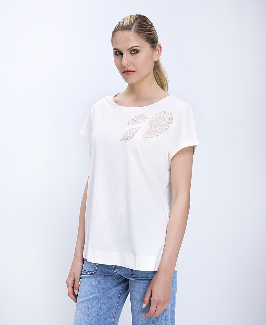 Luisa Viola Luisa Viola Γυναικεία Μπλούζα Relaxed Fit Με Διακοσμητικό Leaf Detail Και Κοντό Μανίκι