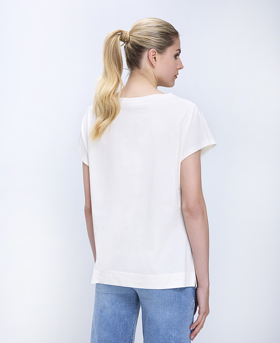 Luisa Viola Γυναικεία Μπλούζα Relaxed Fit Με Διακοσμητικό Leaf Detail Και Κοντό Μανίκι φωτογραφία