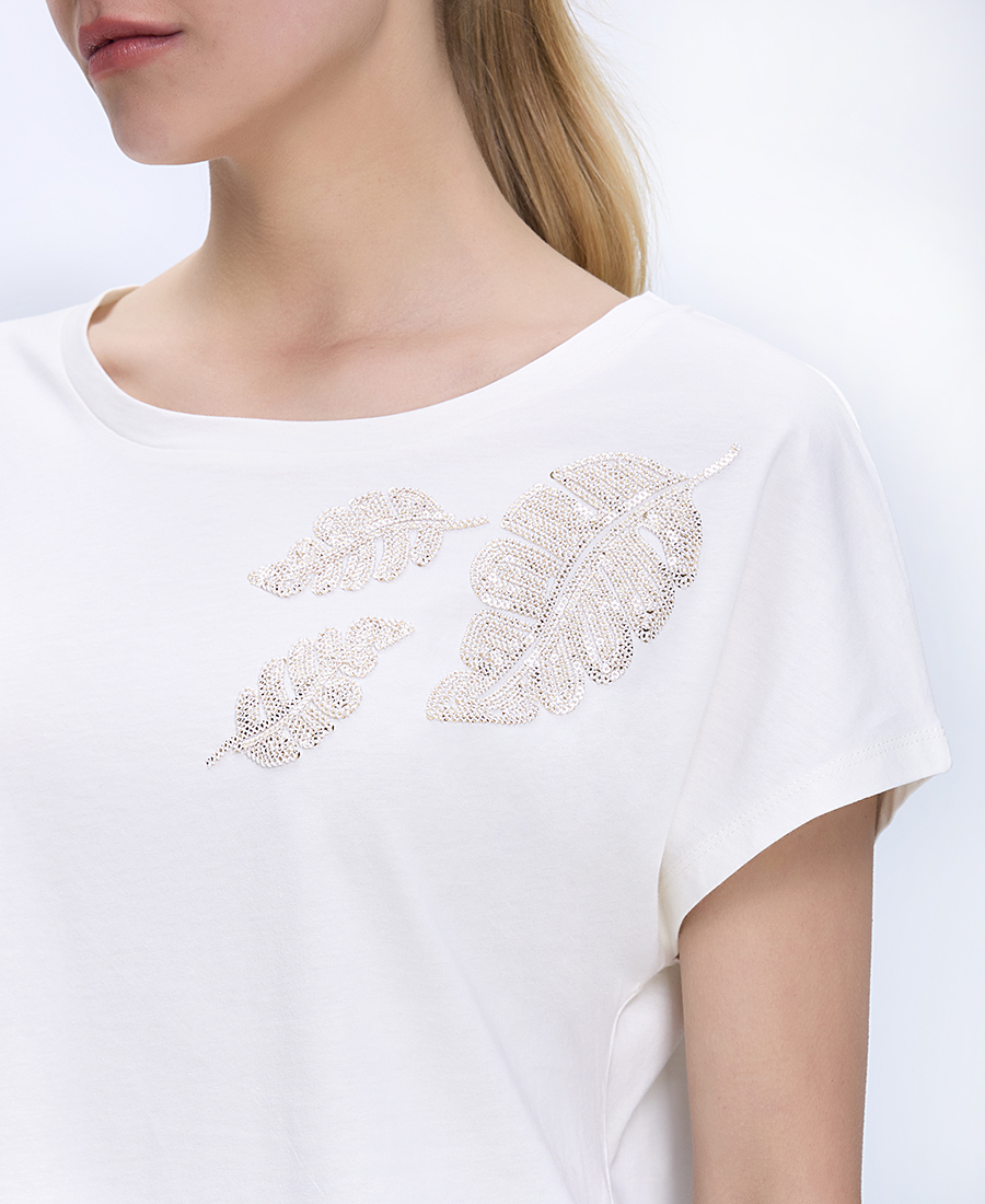 Luisa Viola Γυναικεία Μπλούζα Relaxed Fit Με Διακοσμητικό Leaf Detail Και Κοντό Μανίκι φωτογραφία