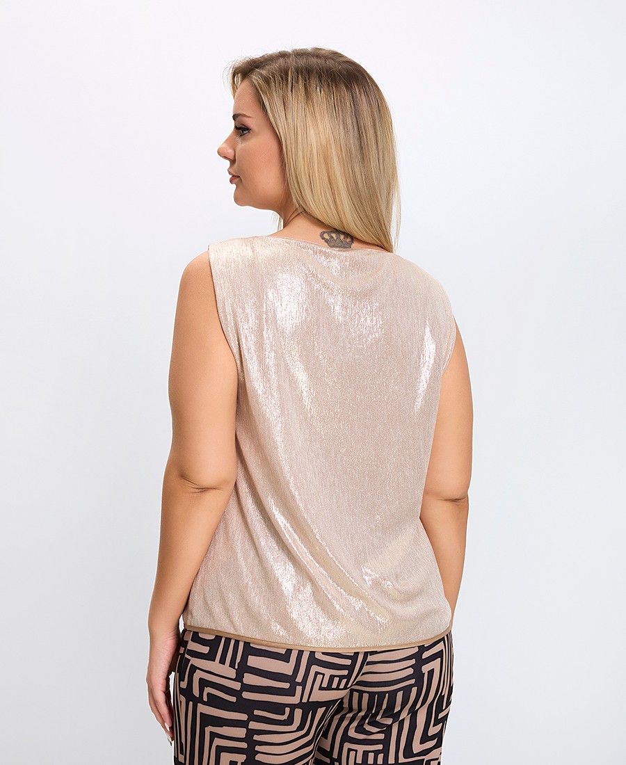 Γυναικείο Αμάνικο Τοπ με Μεταλλιζέ Υφή Regular Fit σε Απαλό Μπεζ φωτογραφία