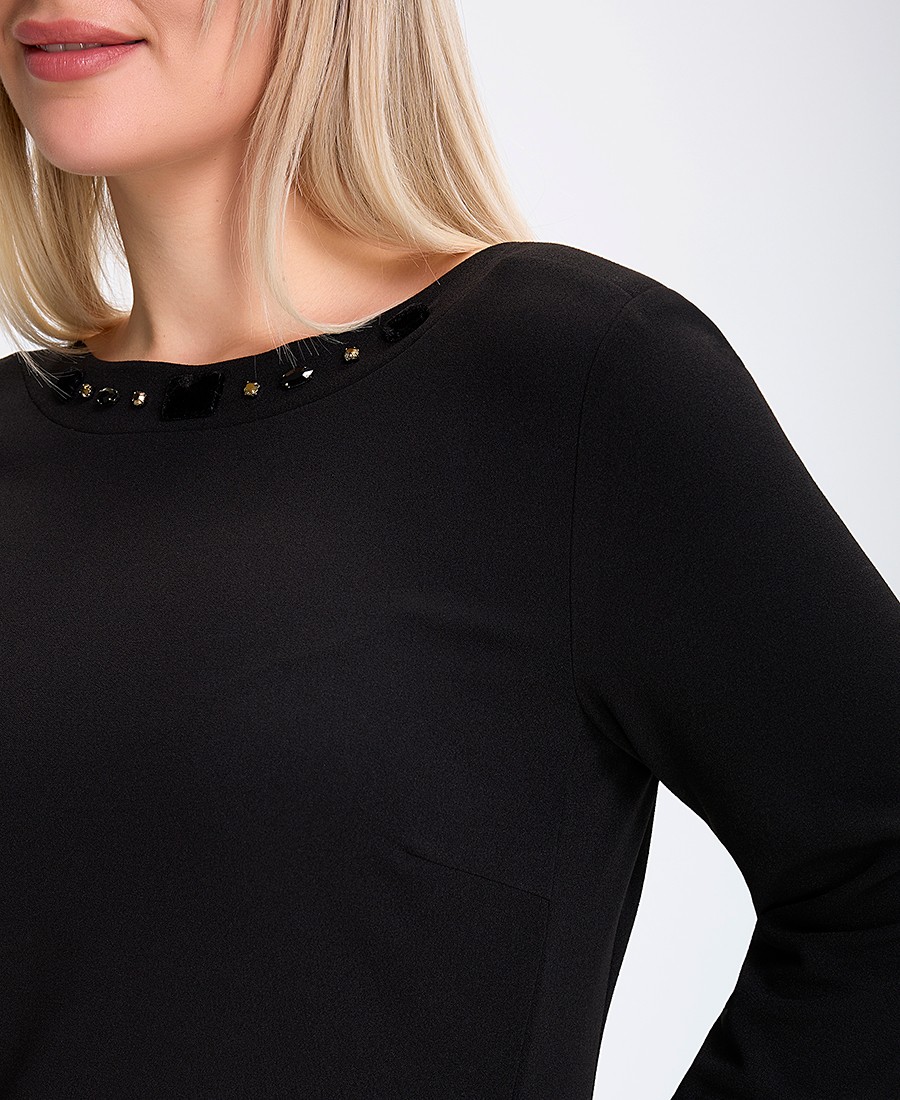 Γυναικείο Φόρεμα Midi με Διακοσμητικές Πέτρες Slim Fit σε Μαύρο φωτογραφία