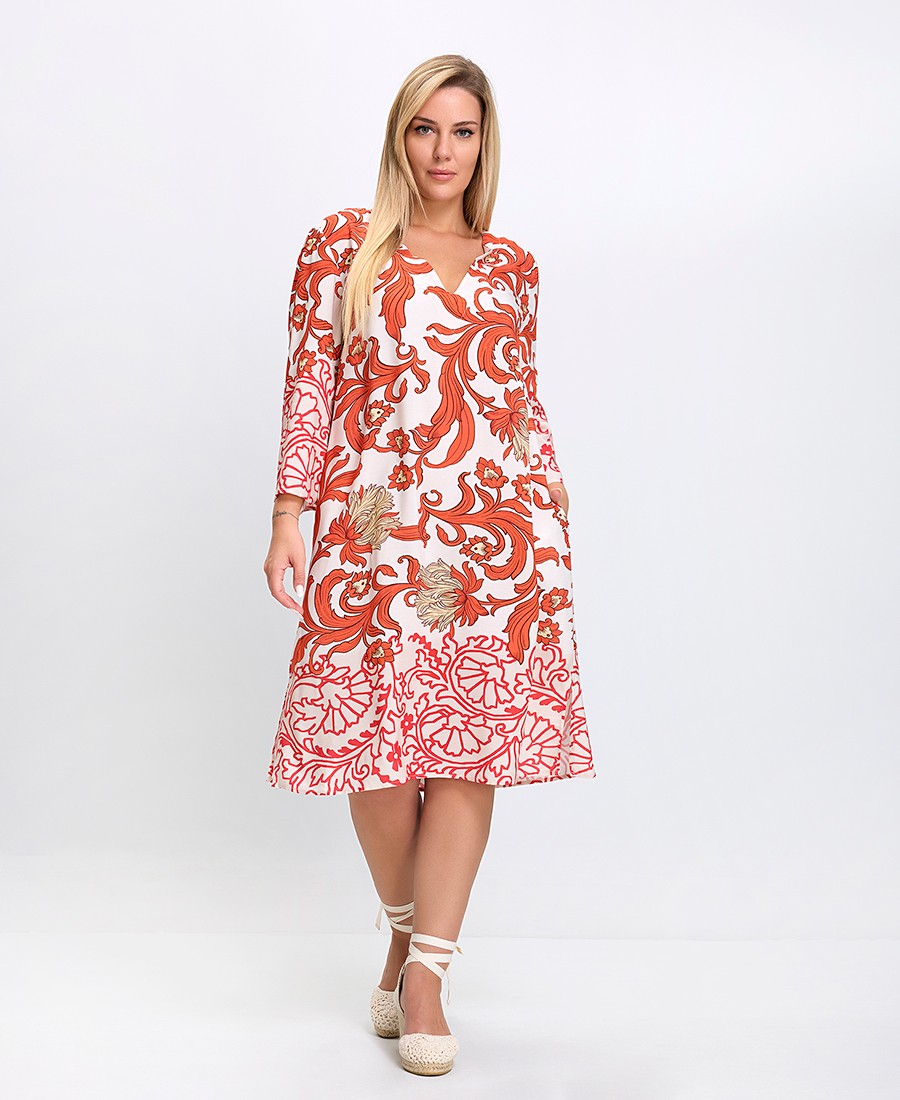 Γυναικείο Φόρεμα Regular Fit Βισκόζη Με Μανίκια 3/4 Και Φλοράλ Μοτίβο Εκρού φωτογραφία