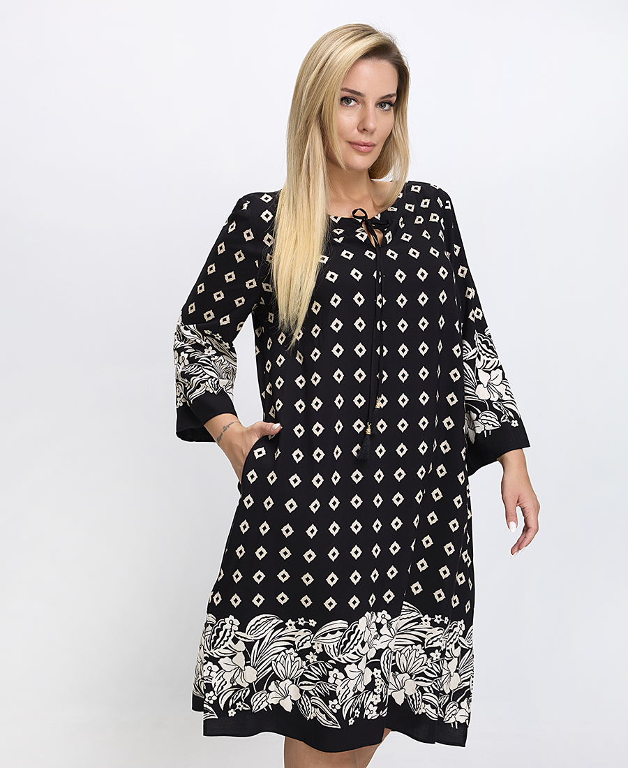 Luisa Viola Γυναικείο Φόρεμα Regular Fit Viscose Με Σχέδιο Ρόμβων Και Λουλουδιών Μαύρο