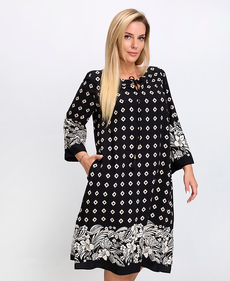 Luisa Viola Γυναικείο Φόρεμα Regular Fit Viscose Με Σχέδιο Ρόμβων Και Λουλουδιών Μαύρο