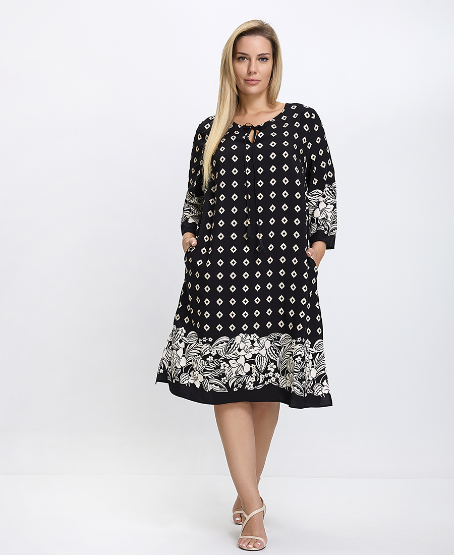 Γυναικείο Φόρεμα Regular Fit Viscose Με Σχέδιο Ρόμβων Και Λουλουδιών Μαύρο φωτογραφία