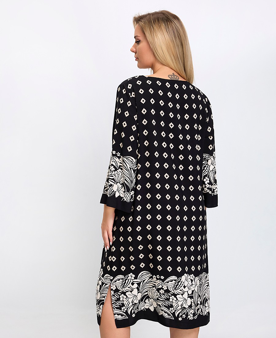 Γυναικείο Φόρεμα Regular Fit Viscose Με Σχέδιο Ρόμβων Και Λουλουδιών Μαύρο φωτογραφία