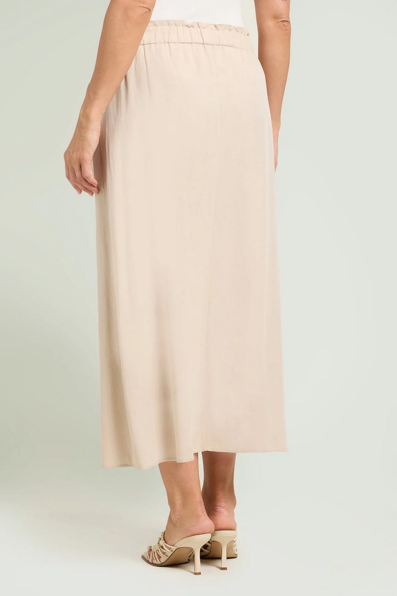 Luisa Viola Γυναικεία Μακριά Φούστα με Πλαϊνή Πιέτα Regular Fit σε Μπεζ φωτογραφία