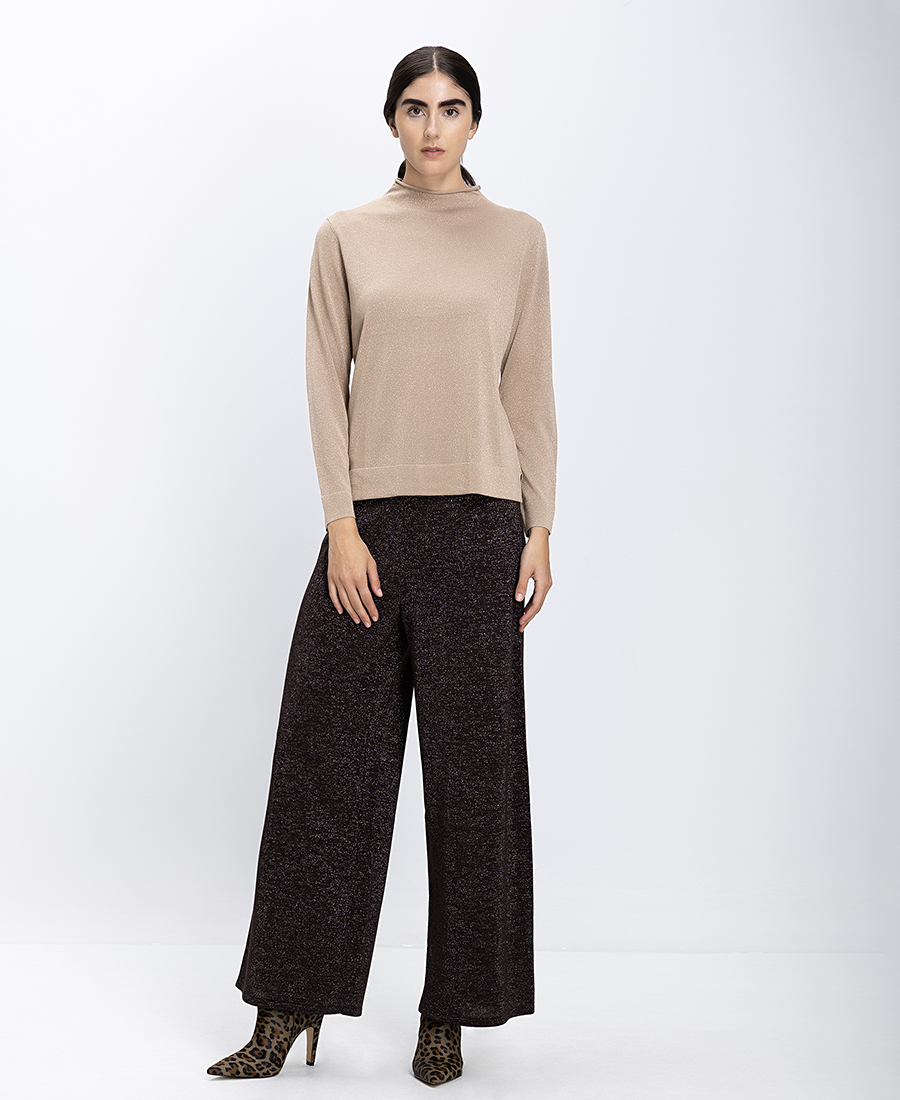 Γυναικείο Παντελόνι Wide Leg Με Μεταλλιζέ Υφή