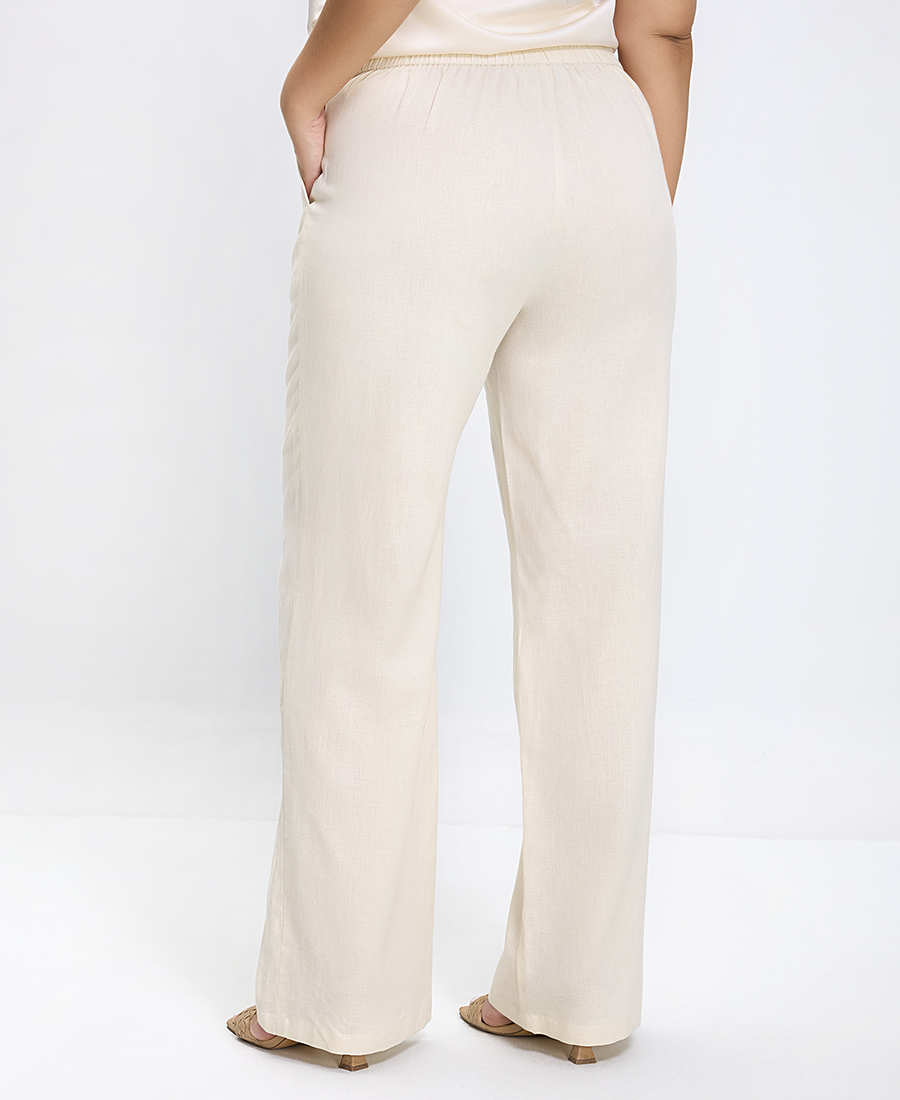 Luisa Viola Γυναικείο Παντελόνι Λινό με Λάστιχο στη Μέση Wide Leg σε Εκρού φωτογραφία